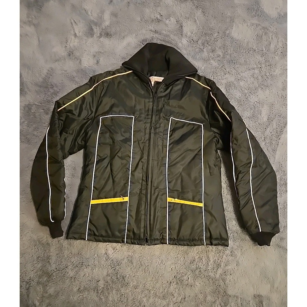 VTG Bombardier Mode Womens M Ski Jacket Black Yellow Stripe Lady Racer Retro 70s